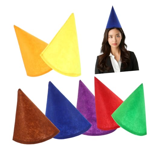 POPETPOP 7 Stück Teiliges Zwergenmützen aus Filz Bunte Dwarf Caps für Weihnachten Halloween Geburtstagsfeiern und Karneval Leichte Bequeme Partyhüte für Erwachsene von POPETPOP