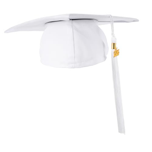 POPETPOP Abiturmütze Abschlusskappe für Erwachsene Kostüm-Abschlussmütze Abschlusshut für Erwachsene Mörtelhut Abschlusshüte Mütze mit Quaste Graduierungsprop Grad Stirnband Polyester Weiß von POPETPOP