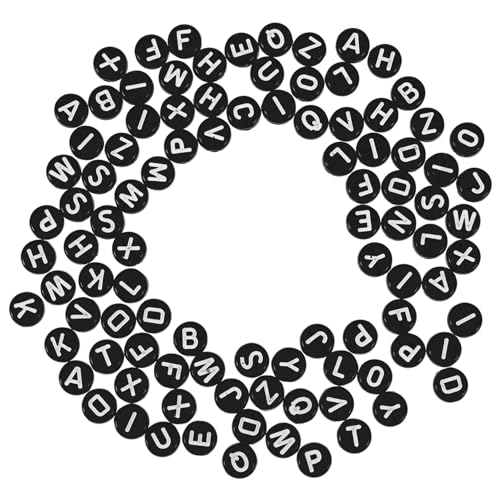 POPETPOP Acryl Buchstaben Perlen Beutel Schwarze Flache Letter Beads zum Auffädeln für DIY Armbänder Schmuckherstellung Leichte Alphabet Perlen Bastelperlen Zubehör von POPETPOP