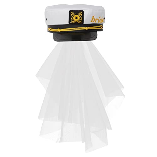 POPETPOP Braut Matrosenmütze mit Elegantem Schleier Hochzeits Accessoire für Brautparty und Junggesellinnenabschied Stilvolle Kopfbedeckung für Besondere Anlässe von POPETPOP