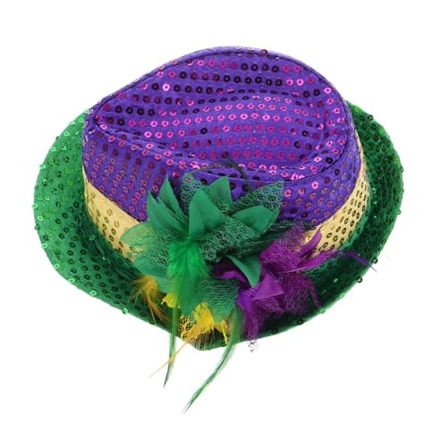 POPETPOP Bunter Paillettenhut Mardi Gras Karnevalshut mit Gold Grün Pailletten Unisex Party Kopfbedeckung für Karneval Bühnenauftritte und Themenfeiern von POPETPOP