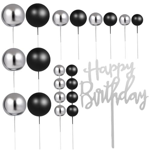POPETPOP Cake Balls Tortendeko Teilig Papier Kugeln Cake Topper in Schwarz Silber Stilvolle Torten Dekoration für Geburtstag Hochzeit Babyparty Langlebig und Einfach zu Platzieren von POPETPOP