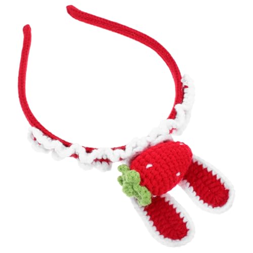 POPETPOP Erdbeer -kaninchen -ohrstirnband Hasenhaarband Frauen Stirnbänder Gehäkeltes Stirnband Kopfbedeckung Mit Hasenohren Kaninchen-kopfschmuck Lolita-haarband Obst Haarband Garn Rot von POPETPOP