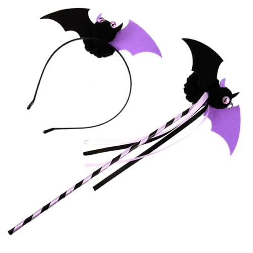POPETPOP Halloween Haarreif Set mit Fledermaus Stab Kreatives Cosplay Haarband für Damen und Mädchen Leichtes Party Kostümzubehör für Halloween Karneval und Festliche Anlässe von POPETPOP