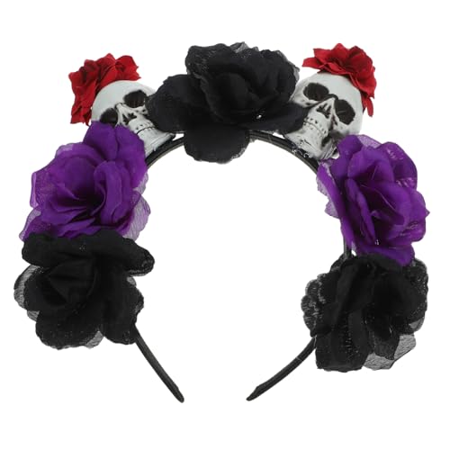 POPETPOP Halloween Haarreif mit Doppeltem und Rosen Party Cosplay Accessoire Stilvolles Headpiece für Tag der Toten Halloween Kostüm Damen Haarschmuck für Gruselige Festlichkeiten von POPETPOP