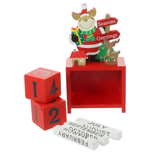POPETPOP Holz Weihnachtskalender Block Kalender Desktop Dekoration Rot Elch Design Kreatives Weihnachtsornament für Party und von POPETPOP