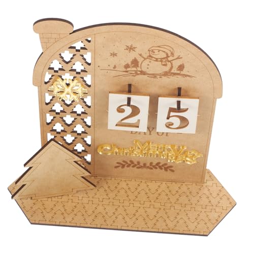 POPETPOP Holz Weihnachtskalender Holzhaus Tischkalender mit Drehbaren Zahlen Holzblock Adventskalender Weihnachtsdeko Countdown für Zuhause und Büro von POPETPOP