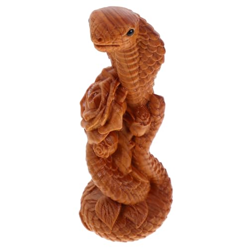 POPETPOP Holzschlange Skulptur Handgefertigte Geschnitzte Holzfigur Zum Jahr Der Schlange Tischdekoration Detailreiche Tierfigur von POPETPOP