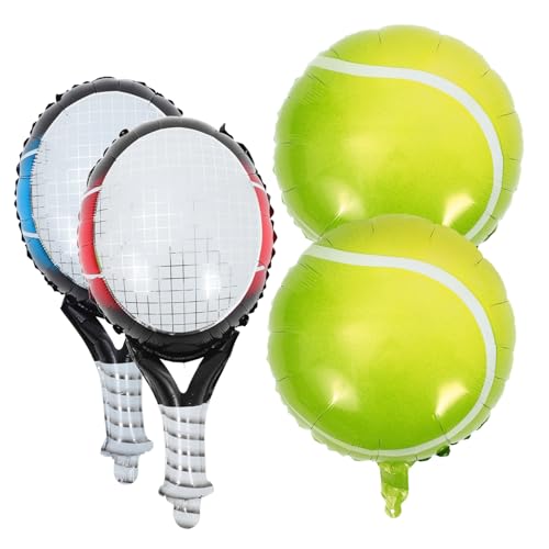 POPETPOP Inflatable Tennis Balloons Set Teilig mit Grünen Tennisbällen und Bunten Tennisschlägern aus Aluminiumfolie Leichte Montage Tennis Party Dekoration für Geburtstag und von POPETPOP