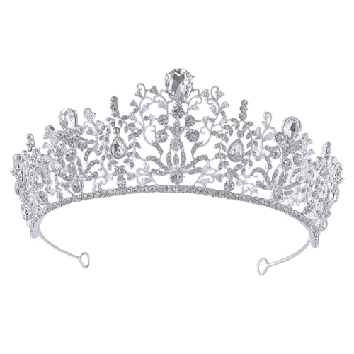 POPETPOP Kopfschmuck Tiara Krone mit Strasssteinen Leichter Haarreif für Accessoires für Hochzeiten Partys und Fotoshootings Silberne Krone für Prinzessinnen Look von POPETPOP
