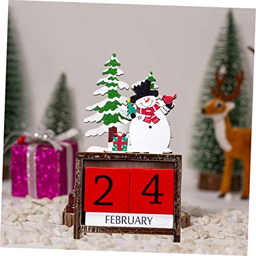 POPETPOP Perpetual Holz Tischkalender Schneemann Design Wiederverwendbar Xmas Party Dekoration Chic Weihnachtsdeko für Zuhause Büro und Handgefertigt mit Santa und Baum Langlebig und von POPETPOP