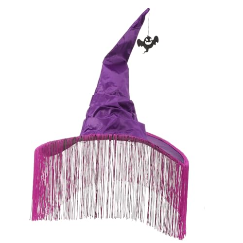 POPETPOP Plissierter Hexenhut Damen Halloween Kostüm Krempe Zaubererhut für Party Cosplay Bühnenauftritt Dekorativ Vielseitig Einsetzbar für Kostümwettbewerb und Fotoshooting von POPETPOP
