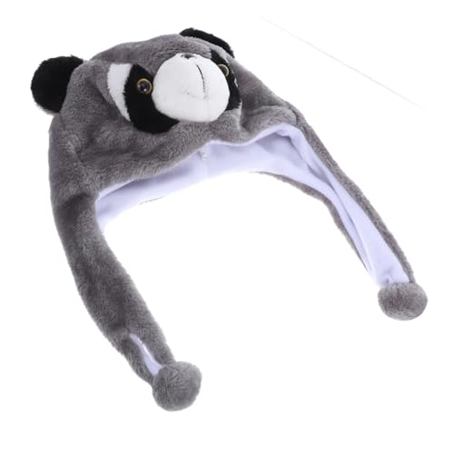 POPETPOP Plüsch Waschbär Mütze mit Langem Flauschiger Winterhut für Erwachsene Weicher Tierhut für Halloween Kostüm Party Foto Requisiten von POPETPOP