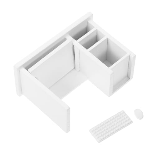 POPETPOP Puppenhaus Computertisch Miniaturmöbel Computer -Computertastatur Puppenhauszubehör Spielsofa-Zubehör Puppenhaus-Miniaturen kleine Puppenstubenmöbel Schiene Weiß von POPETPOP