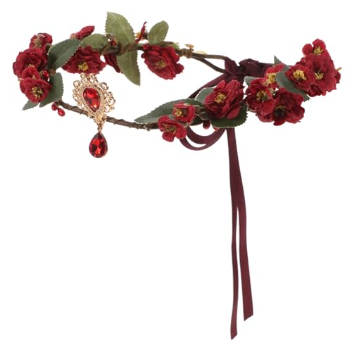 POPETPOP Romantisches Blumenkranz Stirnband mit Funkelnden Strasssteinen Handgefertigter Roter Blumenhaarreif für Damen Eleganter Kopfschmuck für Hochzeit Party Festival und Kostüme von POPETPOP