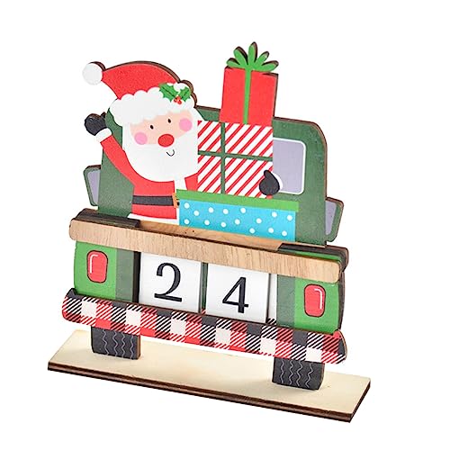 POPETPOP Weihnachtlicher Holz Adventskalender Countdown Kalender Weihnachtsdeko Geschenkset Grüne Auto Figur Festliche Weihnachtsdekoration für Familie von POPETPOP