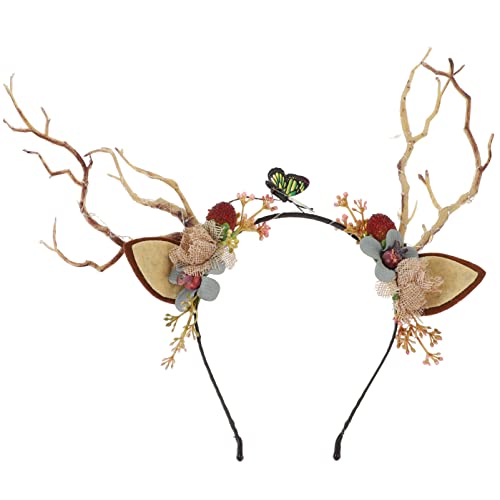 POPETPOP Weihnachtsgeweih-Stirnband Leuchtende Zweige Elch-Stirnband Beeren-Haarnadel Hirschgeweih-Stirnband Rentierohren Für Weihnachtskostüm von POPETPOP