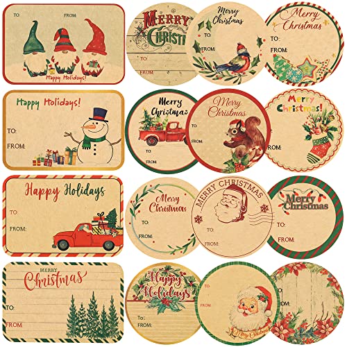 POPGIFTU 144 Stück Weihnachten Aufkleber Etiketten,Kraftpapier Weihnachten Namensaufkleber selbstklebend, Weihnachten Vintage Namensetiketten Beschreibbar, Deko Geschenkanhänger（36 Entwürfe） von POPGIFTU