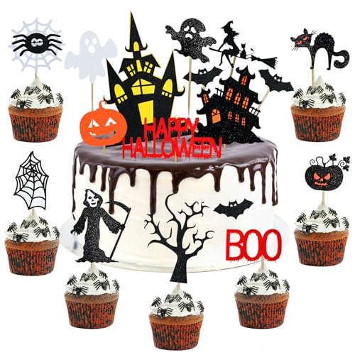 17 Stücke Halloween Cupcake Toppers,Bat Halloween Deko Kuchen,Halloween Kuchen Cupcake Picks,Tortendeko Halloween,Fledermaus Geist Kürbis Spinne Schloss Hexe Muffin Dekoration für Halloween Kuchendeko 17 Stücke Halloween Cupcake Toppers,Bat Halloween Deko Kuchen,Halloween Kuchen Cupcake Picks,Tortendeko Halloween,Fledermaus Geist Kürbis Spinne Schloss Hexe Muffin Dekoration für Halloween Kuchendeko von POPGMMT