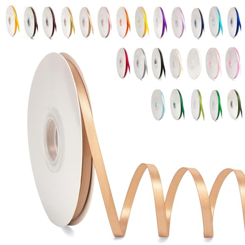 0.6CM Schleifenband Champagner Gold, 6mm x 91m Polyester Satinband Dekoration Geschenkband Stoffband Seidenbänder für Heimwerkerkunst DIY-Handwerk, Geschenk Verpackung, Schleifen, Hochzeitsdekoration von POPOYU