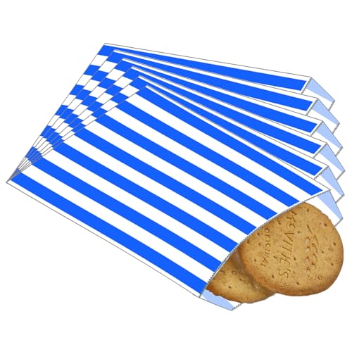 100 Stück Blau Snacktaschen Papier Rechteck Papiertüte für Lebensmittelverpackungen Klein Jausensackerl Papier für Burger und Pommes von POPOYU