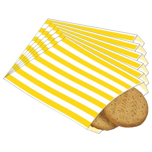 100 Stück Gelb Snacktaschen Papier Rechteck Papiertüte für Lebensmittelverpackungen Klein Jausensackerl Papier für Burger und Pommes von POPOYU