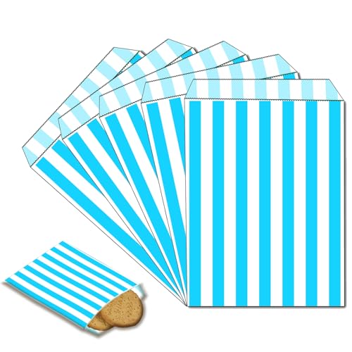 100 Stück Naschitüten Candy Bar Hellblau Papiertüten Klein Kraft Butterbrottüten Bunt 13x18cm Mini Geschenktüten Papiertüten Bunte Tüten Candybar brotpapiertüten für Halloween,Weihnachten,Hochzeiten von POPOYU