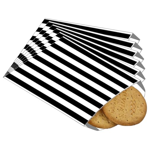 100 Stück Schwarz Snacktaschen Papier Rechteck Papiertüte für Lebensmittelverpackungen Klein Jausensackerl Papier für Burger und Pommes von POPOYU