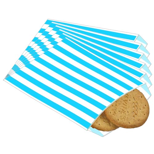 100 Stück blauer See Snacktaschen Papier Rechteck Papiertüte für Lebensmittelverpackungen Klein Jausensackerl Papier für Burger und Pommes von POPOYU