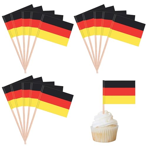 100 Stücke Deutsche Flagge Kuchen Toppers,Rot Schwarz Gelb Cupcake Picks Flagge Dessert Flaggen Für National Day Party, Ethnische Partei-Party Geburtstag Hochzeitsfeier Tisch Dekoration von POPOYU