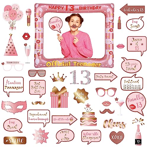 13th Foto Requisiten und Aufblasbarer Rahmen, 40 Stücke Fotobox Accessoires Fotokabine für 13.Geburtstagsfeier, Roségold Party Foto Booth Props Mix von Kappen, Weinglas, Lippen Stift, Krawatte, Kronen 13th Foto Requisiten und Aufblasbarer Rahmen, 40 Stücke Fotobox Accessoires Fotokabine für 13.Geburtstagsfeier, Roségold Party Foto Booth Props Mix von Kappen, Weinglas, Lippen Stift, Krawatte, Kronen von POPOYU