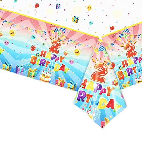 137*274cm Happy 2nd Birthday Disposable TableCloth Tablecover for Girls Boys Birthday Party,Rectangular Dining Table Cover Plastic Tablecloths for Baby Girls Boys First Birthday Party Decorations von POPOYU