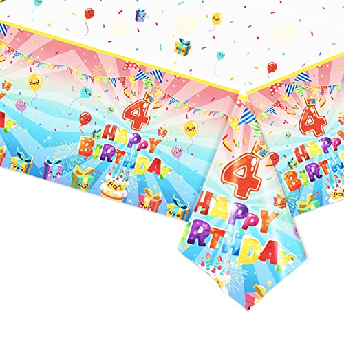 137*274cm Happy 4th Birthday Disposable TableCloth Tablecover for Girls Boys Birthday Party,Rectangular Dining Table Cover Plastic Tablecloths for Baby Girls Boys First Birthday Party Decorations von POPOYU