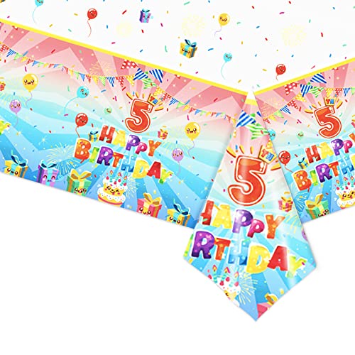 137*274cm Happy 5th Birthday Disposable TableCloth Tablecover for Girls Boys Birthday Party,Rectangular Dining Table Cover Plastic Tablecloths for Baby Girls Boys First Birthday Party Decorations von POPOYU
