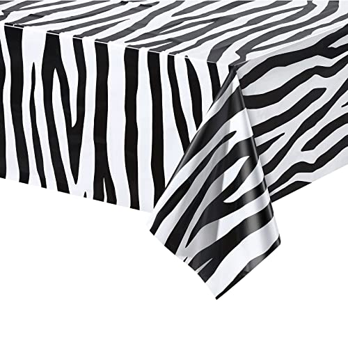 137 X 274 cm Zebra-Druck Tischdecke Dschungel Tier Druck Kunststoff Tischdecke für Tier Safari Thema Partydekorationen,Rechteckige Tischdecke für Dschungel Safari Geburtstag Party Zubehör von POPOYU