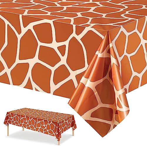 137 x 274cm Giraffedruck Tischdecke Dschungel-Safari-Tier Tischdecke Plastik Wasserdicht Giraffedruck Tisch Cover für Kinder und Erwachsene Geburtstagsfeier Dschungel-Safari-Motto-Partyzubehör von POPOYU