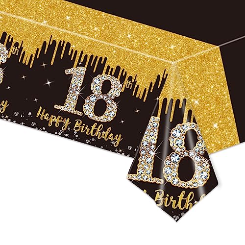 137x274cm Tischdecken 18. Geburtstag,Schwarz Gold 18. Geburtstagsfeier Tischdecke,Happy 18th Birthday Tischdecke Abwischbar Kunststoff Rechteckige Tischdecke für Mann Frauen Geburtstag Party Dekor 137x274cm Tischdecken 18. Geburtstag,Schwarz Gold 18. Geburtstagsfeier Tischdecke,Happy 18th Birthday Tischdecke Abwischbar Kunststoff Rechteckige Tischdecke für Mann Frauen Geburtstag Party Dekor von POPOYU
