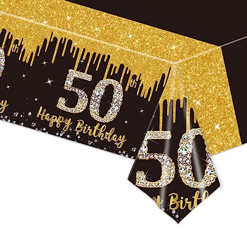 137x274cm Tischdecken 50. Geburtstag,Schwarz Gold 50. Geburtstagsfeier Tischdecke,Happy 50th Birthday Tischdecke Abwischbar Kunststoff Rechteckige Tischdecke für Mann Frauen Geburtstag Party Dekor 137x274cm Tischdecken 50. Geburtstag,Schwarz Gold 50. Geburtstagsfeier Tischdecke,Happy 50th Birthday Tischdecke Abwischbar Kunststoff Rechteckige Tischdecke für Mann Frauen Geburtstag Party Dekor von POPOYU