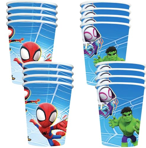 16 Stück Pappbecher mit Spinnenmotiv,Spiderman Superhelden Partygeschirr,Dekorationen für Kindergeburtstage,Superhelden Spider Man Cartoon für Jungen Geburtstagsfeierzubehör,Superhelden Spinnen Themen von POPOYU