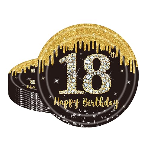 POPOYU 16 Stück Schwarz und Gold Pappteller 18. Geburtstag Party Tischdeko 22.86cm Pappteller Hochwertige Papptelle für Mann Frau Geburtstag Party Deko Partyzubehör zum Thema Schwarz Gold POPOYU 16 Stück Schwarz und Gold Pappteller 18. Geburtstag Party Tischdeko 22.86cm Pappteller Hochwertige Papptelle für Mann Frau Geburtstag Party Deko Partyzubehör zum Thema Schwarz Gold von POPOYU