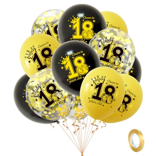 Gold Schwarz Luftballons 18. Geburtstag Deko,15 Stück Happy Birthday Luftballons Schwarz Gold Deko,18. Konfetti Zahlenballon,18. Geburtstag Deko Set für Mädchen Jungen 18 Geburtstag Party Dekoration von POPOYU