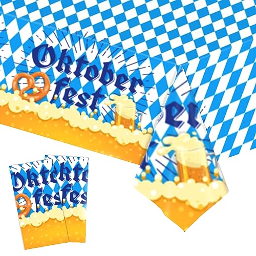 2 Stück Oktoberfest Tischdecke 137 x 274cm Blau Weiß Bayern Raute Oktoberfest Party-Tischdecke,Kunststoff-Wasserfest-Tischdecke für Oktoberfest Deutsche Party Geburtstag Party Dekorationen von POPOYU