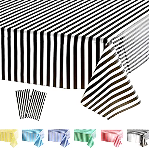 2 Stück Tischdecke Gestreift Schwarz, Tischdecken Schwarz Weiß Gestreift, Zirkus-Mottoparty-Dekorationen, Wachstuchtischdecke Wasserabweisend, Kunststoff Tischdecke für Karneval,Filmabend,Weihnachten 2 Stück Tischdecke Gestreift Schwarz, Tischdecken Schwarz Weiß Gestreift, Zirkus-Mottoparty-Dekorationen, Wachstuchtischdecke Wasserabweisend, Kunststoff Tischdecke für Karneval,Filmabend,Weihnachten von POPOYU