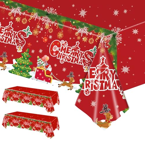 2 Stück Weihnachtstischdecke,Rechteck Weihnachten wasserdichte Tischdecke für Tischdekorationen,137 x 274cm Elchschlitten Kunststoff Tischdecke für Weihnachten Urlaub Winter-Party-Zubehör 2 Stück Weihnachtstischdecke,Rechteck Weihnachten wasserdichte Tischdecke für Tischdekorationen,137 x 274cm Elchschlitten Kunststoff Tischdecke für Weihnachten Urlaub Winter-Party-Zubehör von POPOYU