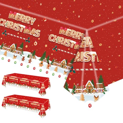 2 Stück Weihnachtstischdecke,Rechteck Weihnachten wasserdichte Tischdecke für Tischdekorationen,137 x 274cm Lebkuchenmann-Kekse Kunststoff Tischdecke für Weihnachten Urlaub Winter-Party-Zubehör 2 Stück Weihnachtstischdecke,Rechteck Weihnachten wasserdichte Tischdecke für Tischdekorationen,137 x 274cm Lebkuchenmann-Kekse Kunststoff Tischdecke für Weihnachten Urlaub Winter-Party-Zubehör von POPOYU