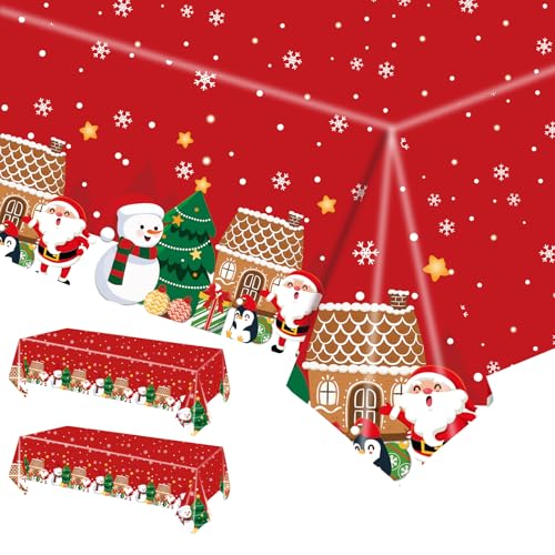 2 Stück Weihnachtstischdecke,Rechteck Weihnachten wasserdichte Tischdecke für Tischdekorationen,137 x 274cm Weihnachtsbaum-Schneemann Kunststoff Tischdecke für Weihnachten Urlaub Winter-Party-Zubehör 2 Stück Weihnachtstischdecke,Rechteck Weihnachten wasserdichte Tischdecke für Tischdekorationen,137 x 274cm Weihnachtsbaum-Schneemann Kunststoff Tischdecke für Weihnachten Urlaub Winter-Party-Zubehör von POPOYU