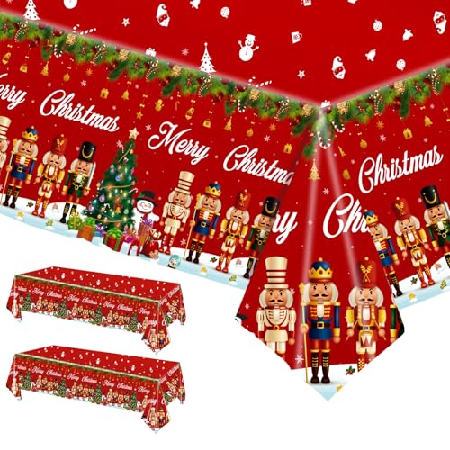 2 Stück Weihnachtstischdecke,Rechteck Weihnachten wasserdichte Tischdecke für Tischdekorationen,137 x 274cm Weihnachtsnussknacker Kunststoff Tischdecke für Weihnachten Urlaub Winter-Party-Zubehör von POPOYU