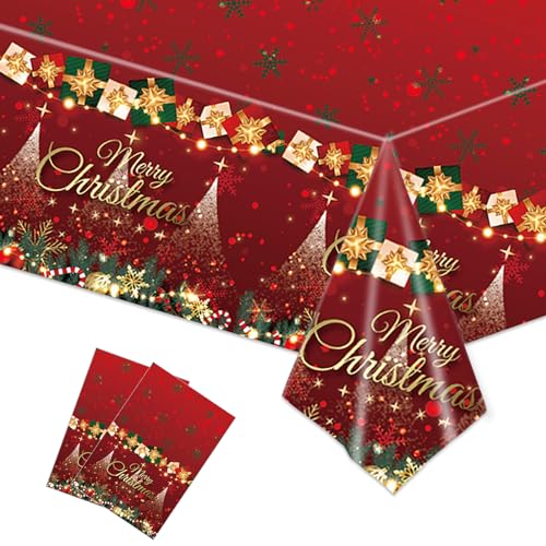 2 Stück Weihnachtstischdecke Rechteck Weihnachten wasserdichte Tischdecke für Tischdekorationen 137 x 274cm Xmas Rot Und Gold Kunststoff Tischdecke für Weihnachten Urlaub Winter-Party-Zubehör 2 Stück Weihnachtstischdecke Rechteck Weihnachten wasserdichte Tischdecke für Tischdekorationen 137 x 274cm Xmas Rot Und Gold Kunststoff Tischdecke für Weihnachten Urlaub Winter-Party-Zubehör von POPOYU