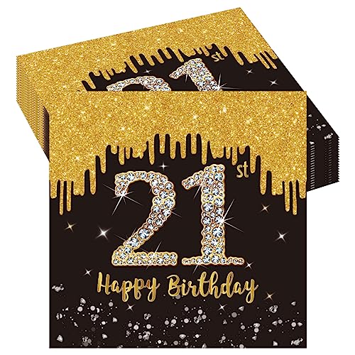 20 Stück Geburtstag 21 Servietten,21 Geburtstag Papierservietten,Happy Birthday Schwarz Gold Papier Party Servietten Tischdeko für 21. Geburtstag Mann Frau Happy Birthday Servietten Decorations von POPOYU