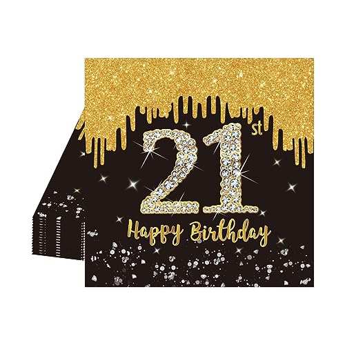 20 Stück Schwarz und Gold Papier Party Servietten Tischdeko 21. Geburtstagsdeko Servietten Hochwertige Papierservietten für Mann Frau Geburtstag Party Deko Partyzubehör zum Thema Schwarz Gold von POPOYU